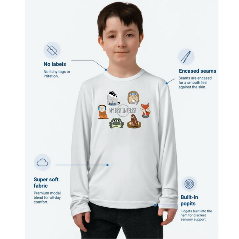 Kids Communication Fidget-T- Long Sleeve- Woodland Animals (Body Print)