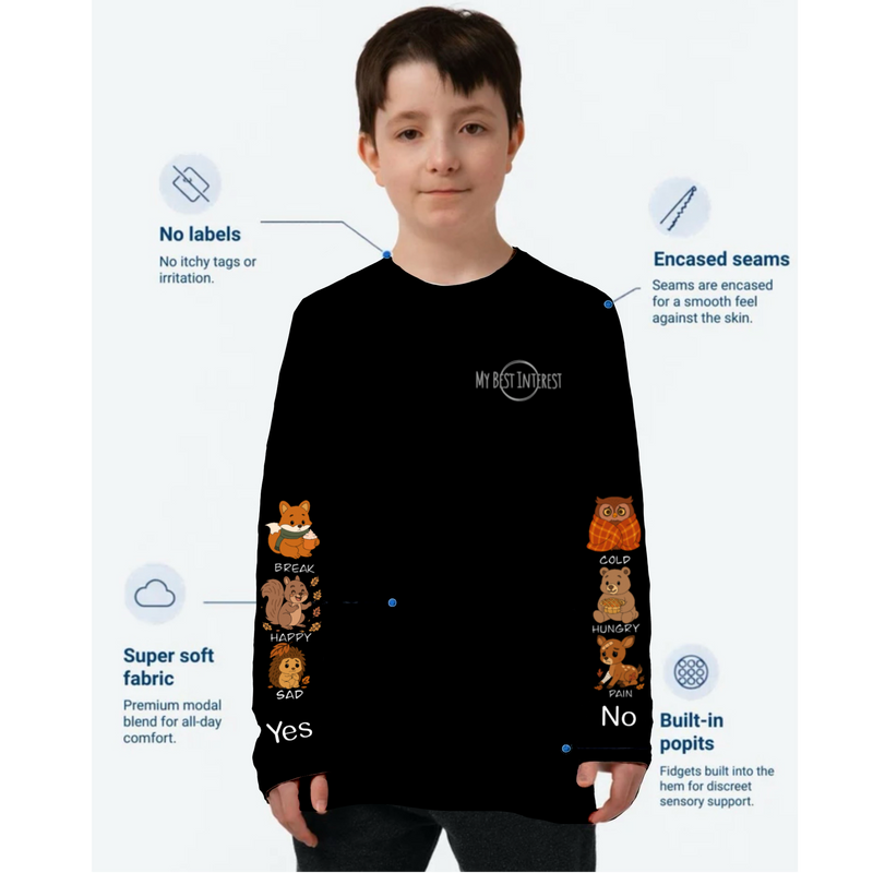 Kids Communication Fidget-T- Long Sleeve- Autumn Animals (Sleeve Print)