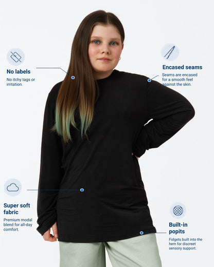 Kids Fidget-T – Long Sleeve- Black