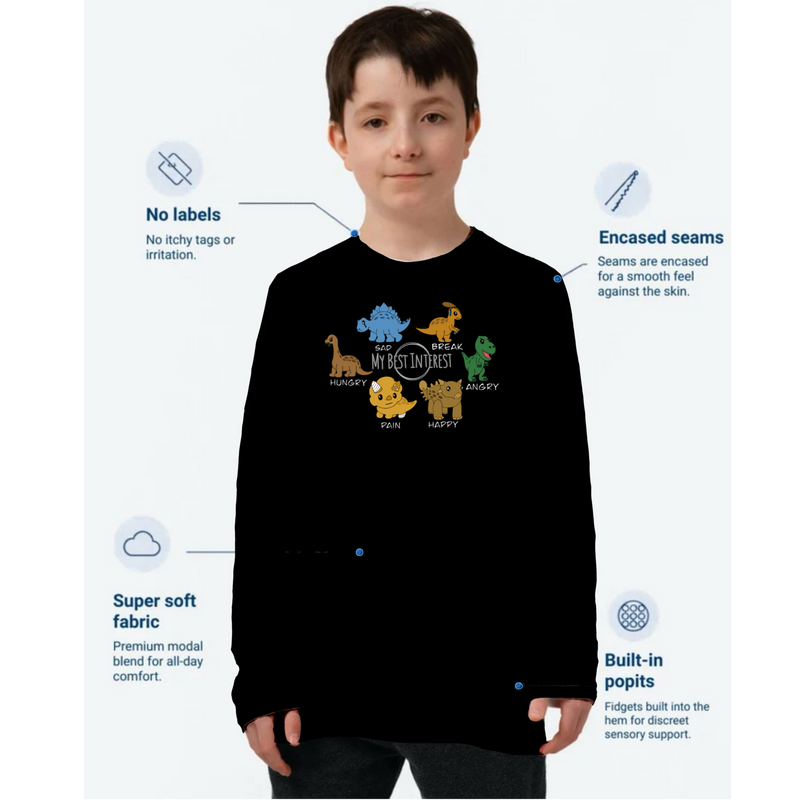 Kids Communication Fidget-T-Long Sleeve- Dinosaurs (Body Print)