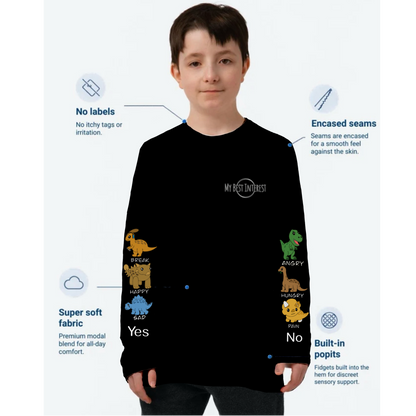 Kids Communication Fidget-T- Long Sleeve- Dinosaurs (Sleeve Print)