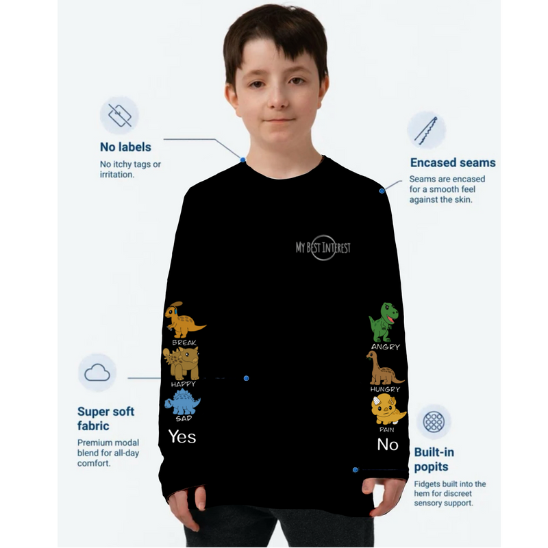 Kids Communication Fidget-T- Long Sleeve- Dinosaurs (Sleeve Print)