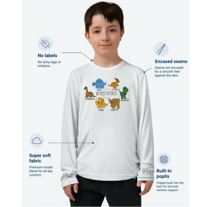 Kids Communication Fidget-T-Long Sleeve- Dinosaurs (Body Print)