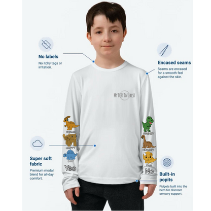 Kids Communication Fidget-T- Long Sleeve- Dinosaurs (Sleeve Print)