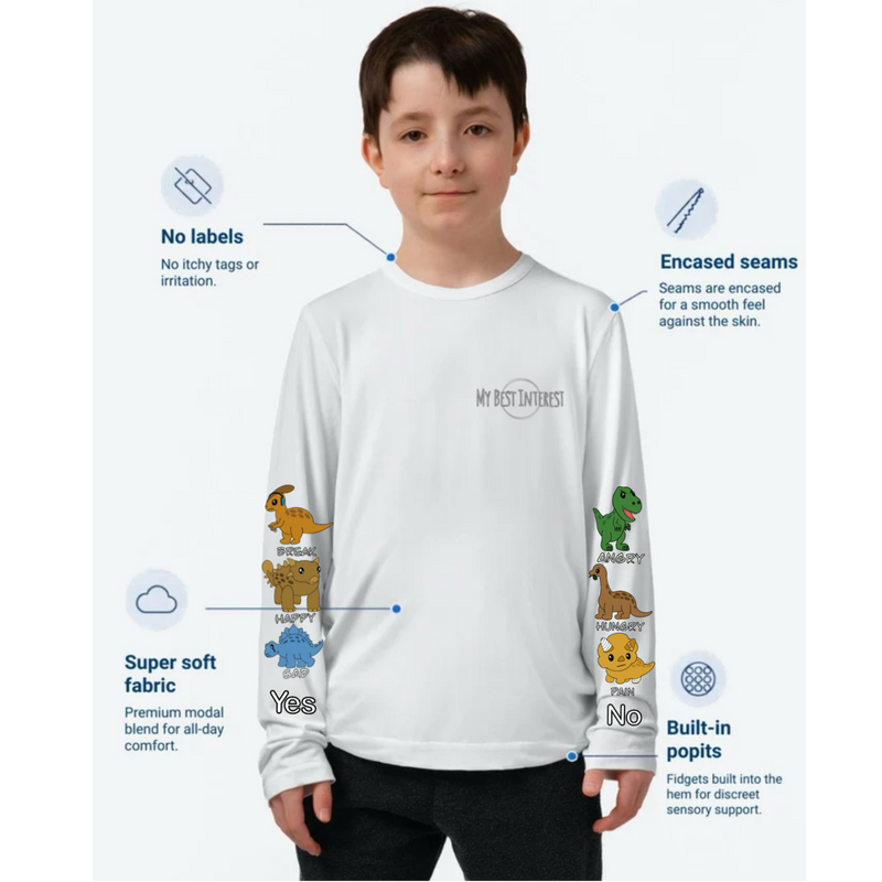 Kids Communication Fidget-T- Long Sleeve- Dinosaurs (Sleeve Print)