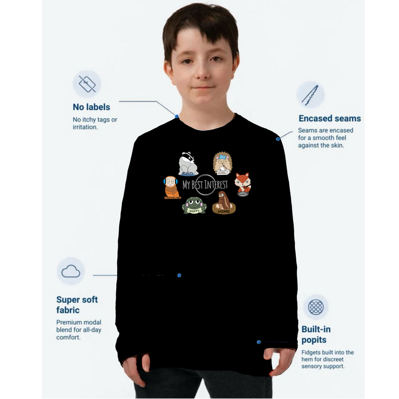 Kids Communication Fidget-T- Long Sleeve- Woodland Animals (Body Print)
