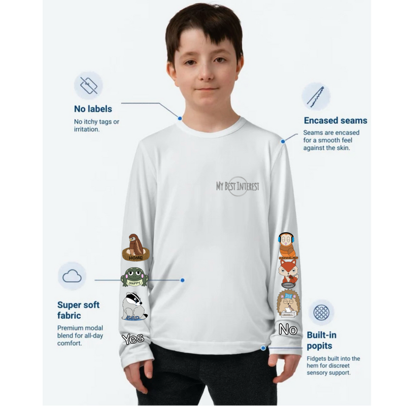 Kids Communication Fidget-T- Long Sleeve- Woodland Animals (Sleeve Print)