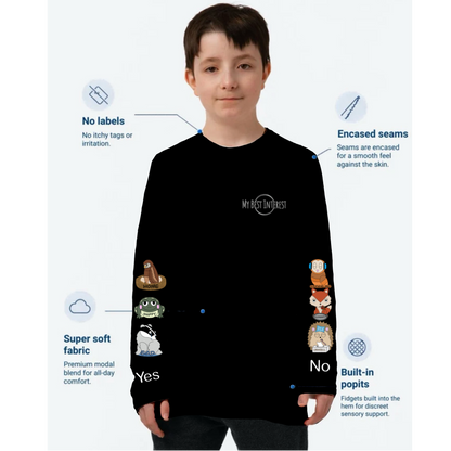 Kids Communication Fidget-T- Long Sleeve- Woodland Animals (Sleeve Print)