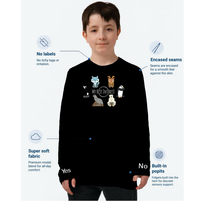 Kids Communication Long Sleeve Fidget-T- Arctic Animals (Body Print)