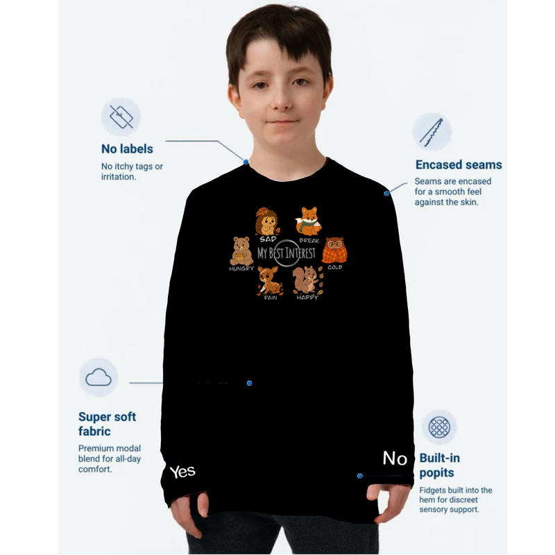 Kids Communication  Fidget-T- Long Sleeve- Autumn Animals (Body Print)