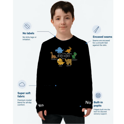 Kids Communication Fidget-T-Long Sleeve- Dinosaurs (Body Print)