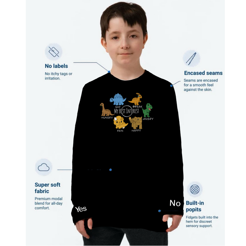 Kids Communication Fidget-T-Long Sleeve- Dinosaurs (Body Print)