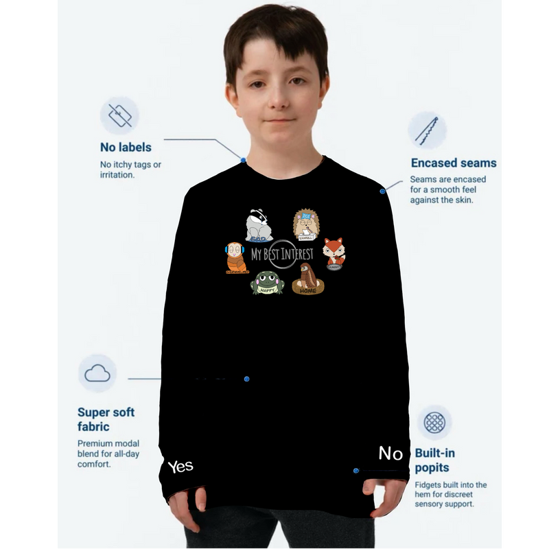 Kids Communication Fidget-T- Long Sleeve- Woodland Animals (Body Print)