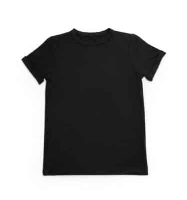 A black Fidget-T T-shirt, laid flat showing the entirety of the clothing, including the hidden popits at either side of the bottom hem