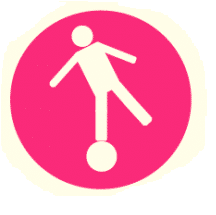 A pink coloured icon, showing a person balancing, representing the sense of Vestibular