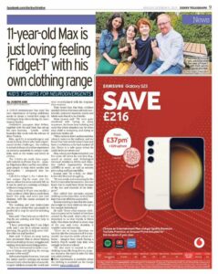 A newspaper article about the creation of comfa, a clothing brand that makes the Fidget-T for Neurodivergent people