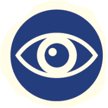 A blue coloured icon showing an eye representing the sense of sight