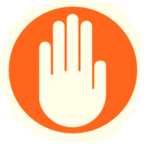 An orange coloured icon showing a hand representing the sense of Touch