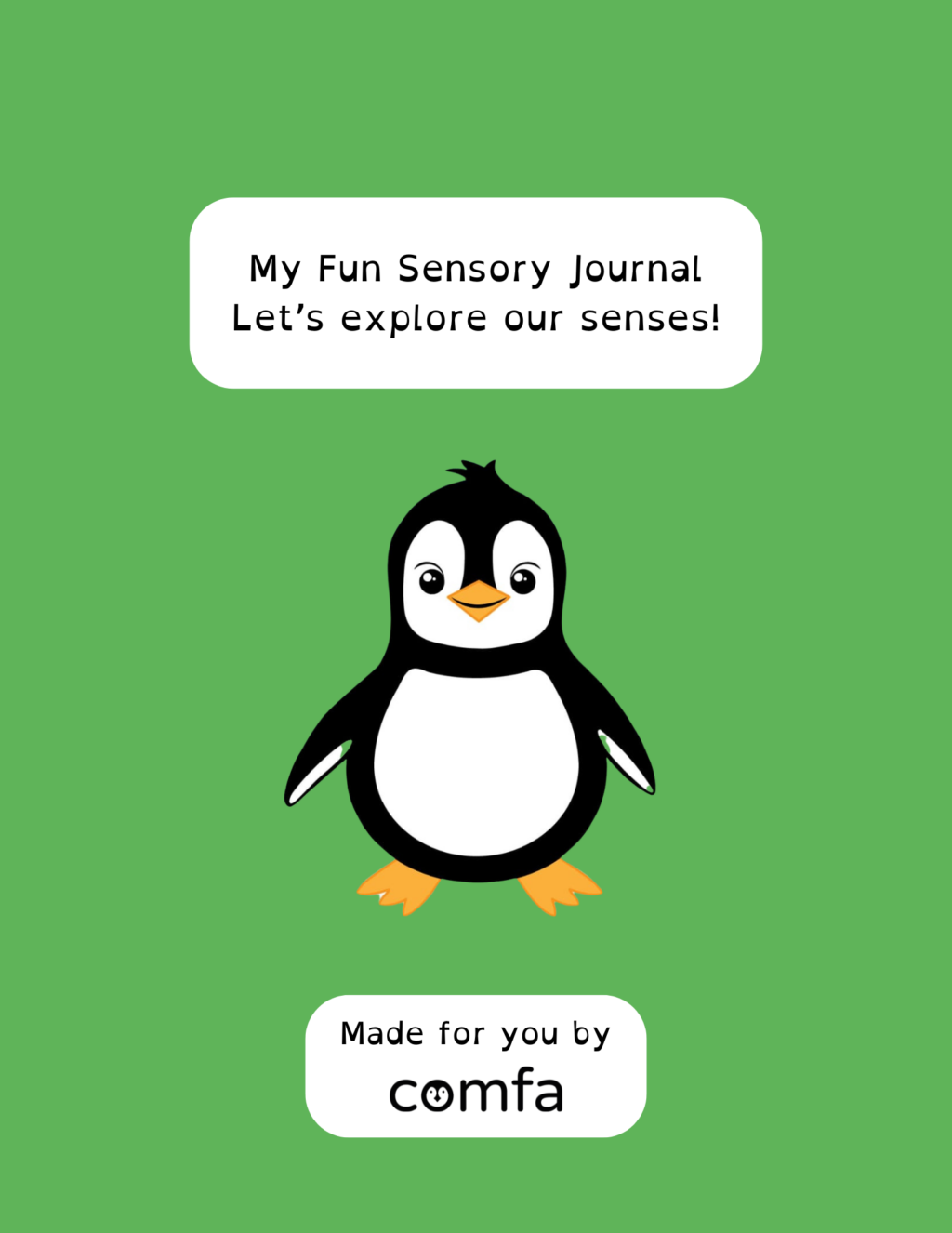 comfa penguin mascot named comfy talking about digital products